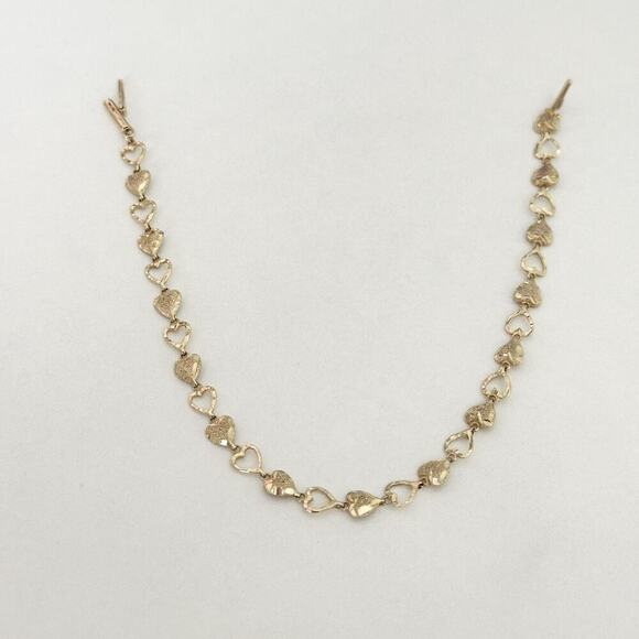 Vintage 14K Yellow Gold Open Heart Diamond Cut Chain Link Bracelet - Picture 8 of 10
